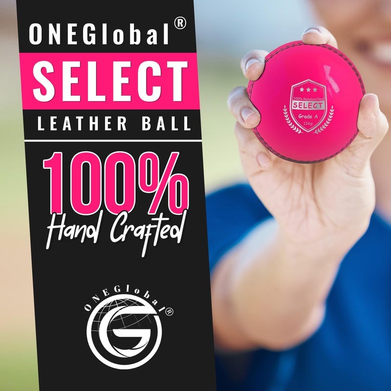 ONEGlobal Select Leather Cricket Ball | 100% Handcrafted, 156g - 5.5oz, 4-Piece Construction | Ideal for T20, Net Practice, Training etc. - Image 3